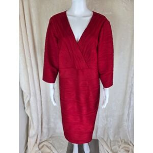 Jessica Howard Womens 16W Red Textured Ripple V-Neck Sheath Cocktail Dress